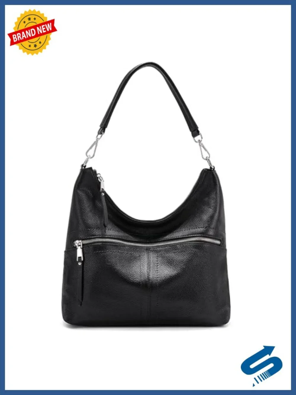 Genuine Leather Hobo Bag with Crossbody Strap and Coin Purse